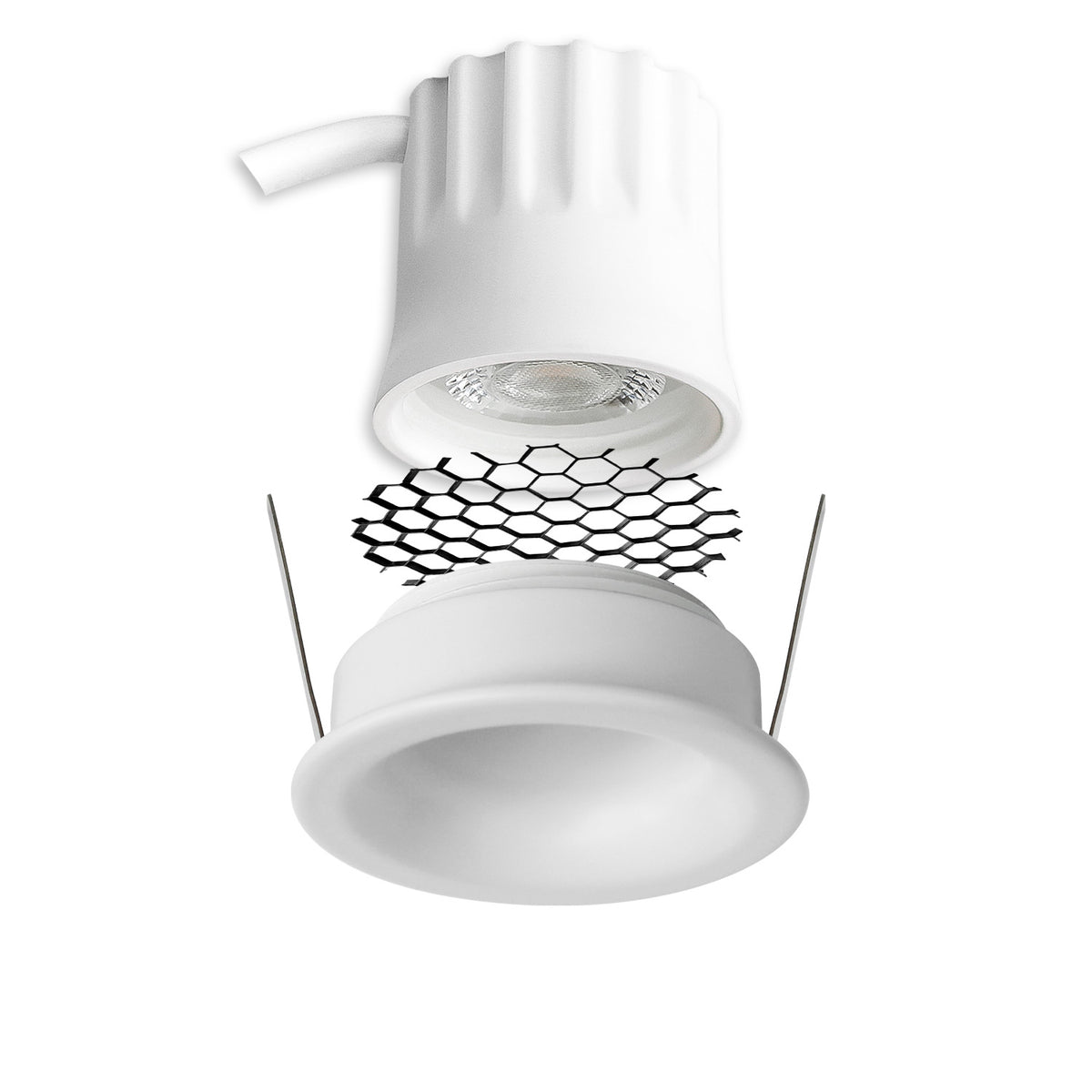 LED recessed spotlight BACK32, matte white, round, 5W, CRI90, 2700K, recessed, honeycomb, dimmable