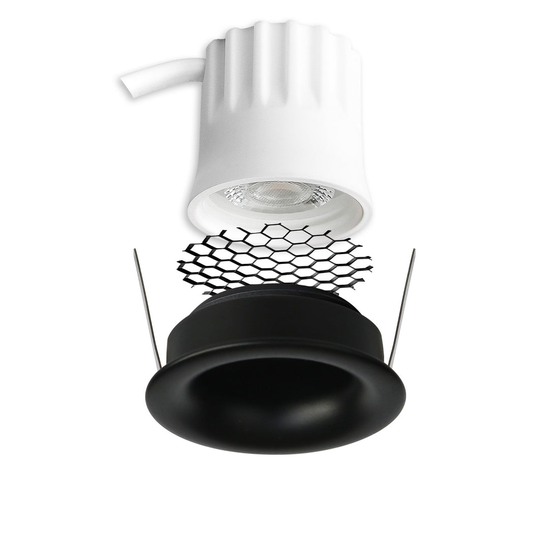 LED recessed spotlight BACK32, matte black, round, 5W, CRI90, 3000K, recessed, honeycomb, dimmable
