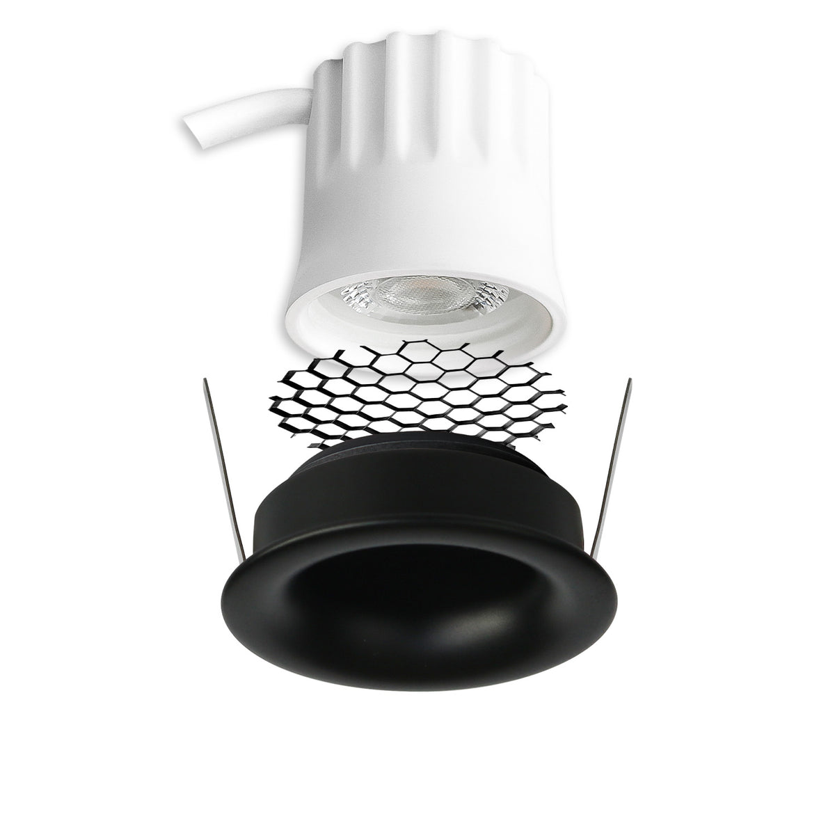 LED recessed spotlight BACK32, matte black, round, 5W, CRI90, 3000K, recessed, honeycomb, dimmable