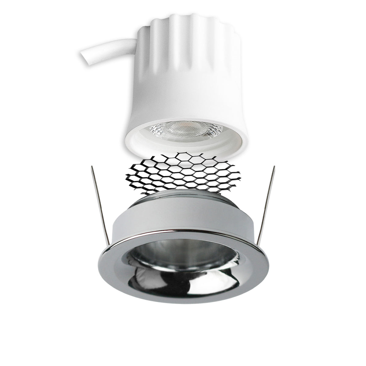 LED Einbaustrahler BACK32, alu glänzend, rund, 5W, CRI90, 2700K, rückversetzt, Honeycomb, dimmbar