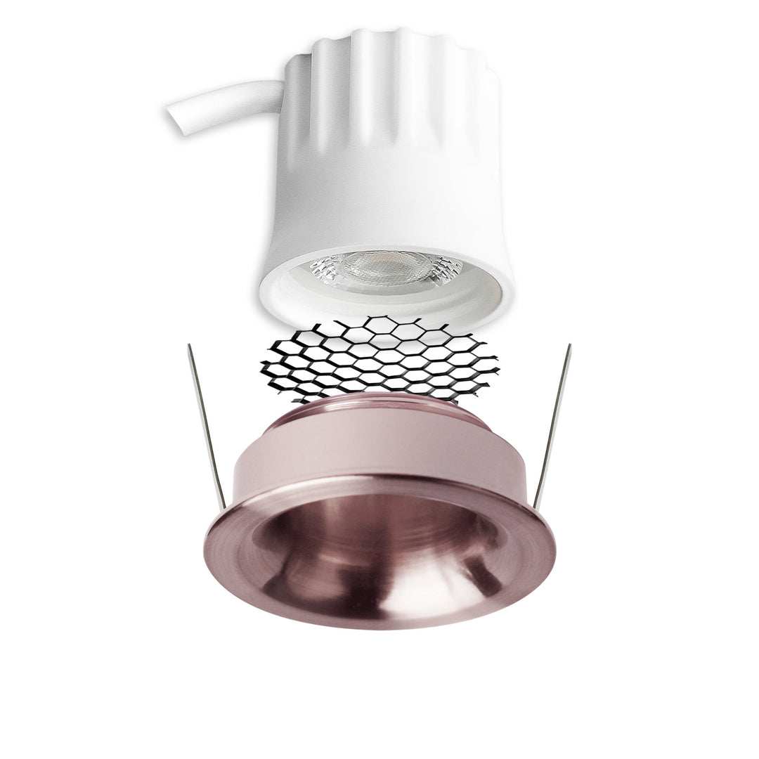 LED Einbaustrahler BACK32, rosegold, rund, 5W, CRI90, 3000K, rückversetzt, Honeycomb, dimmbar