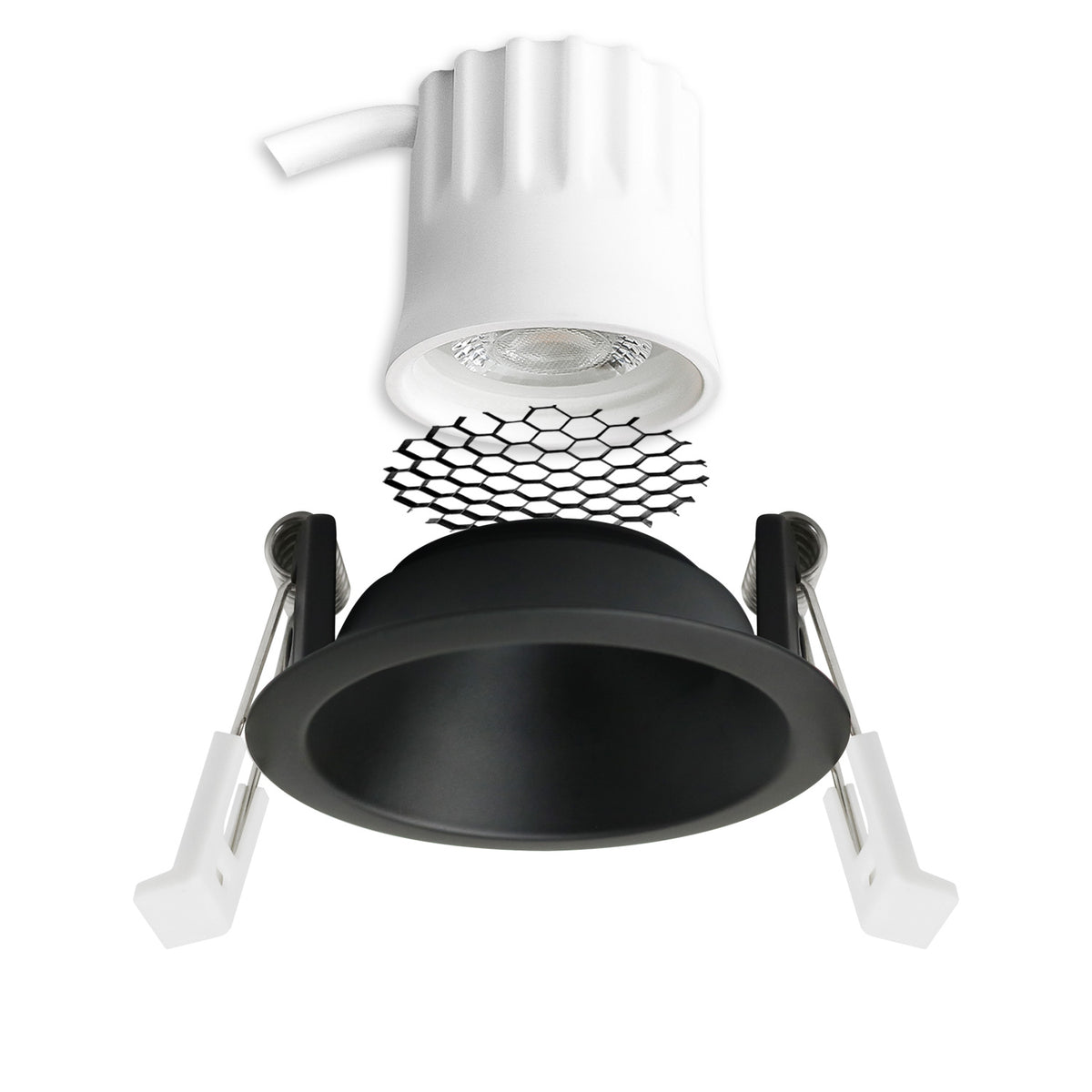 LED Einbaustrahler BACK45, schwarz matt, rund, 5W, CRI90, 3000K, rückversetzt, Honeycomb, dimmbar
