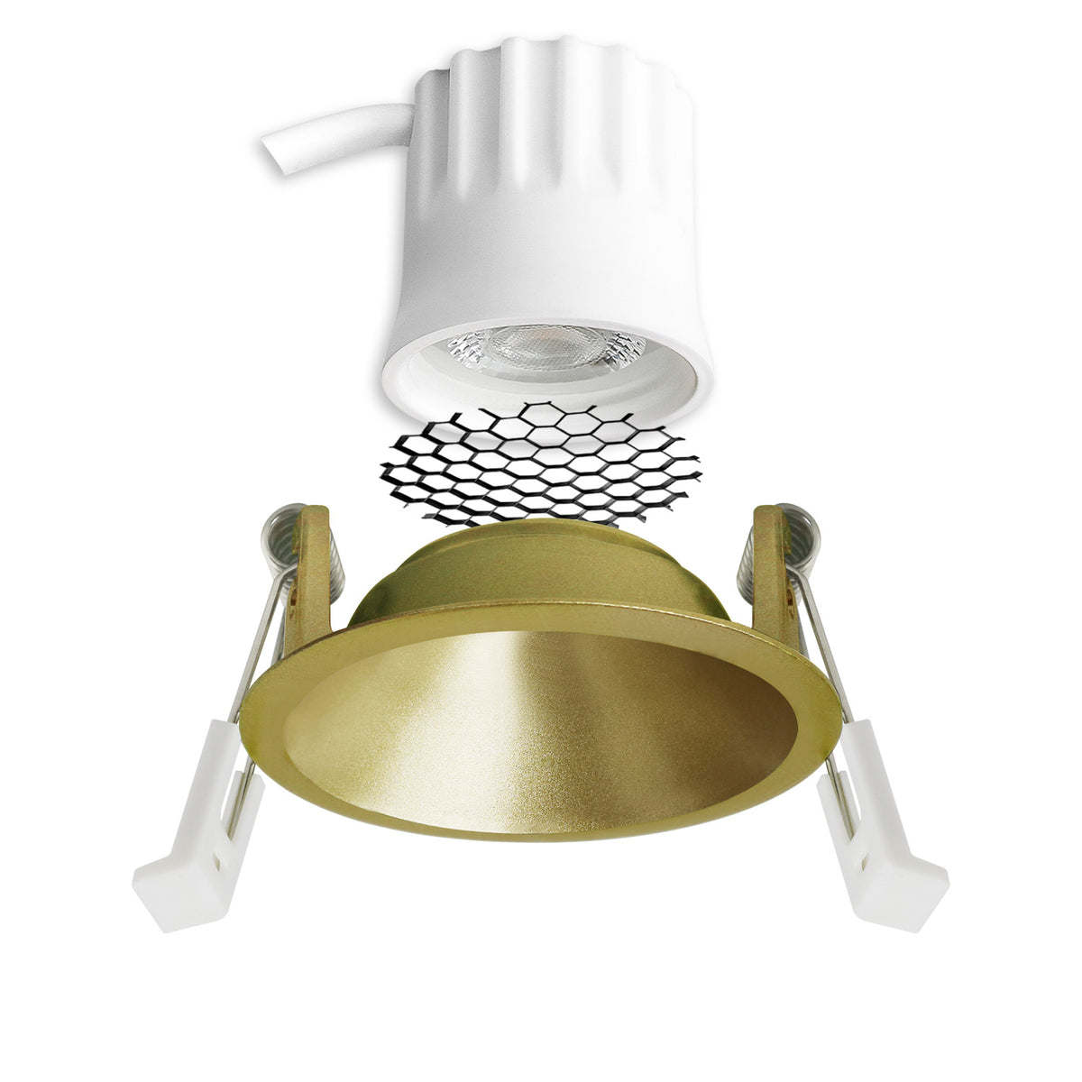 LED Einbaustrahler BACK45, gold, rund, 5W, CRI90, 3000K, rückversetzt, Honeycomb, dimmbar
