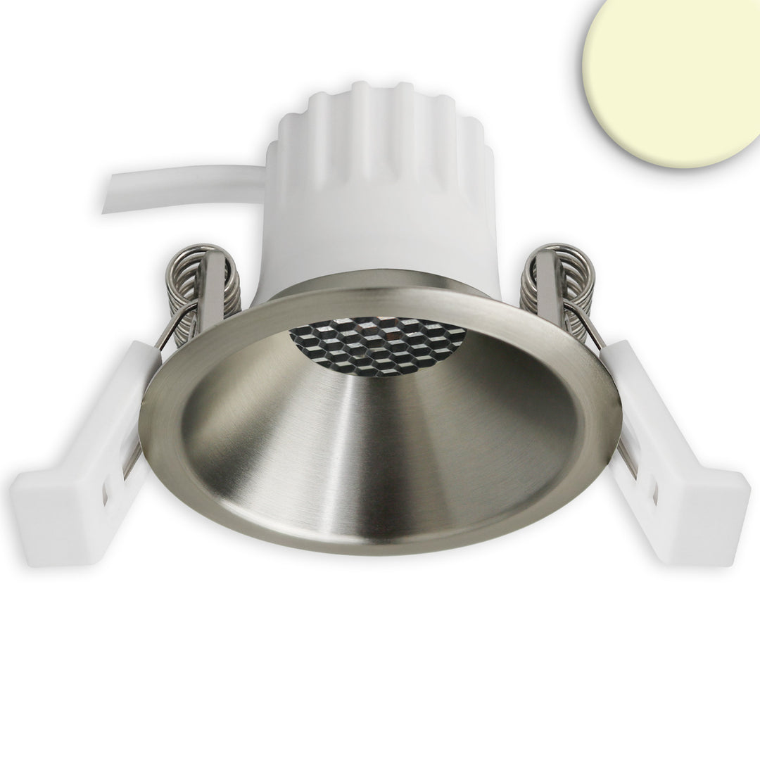 LED recessed spotlight BACK45, nickel-plated, round, 5W, CRI90, 2700K, recessed, honeycomb, dimmable