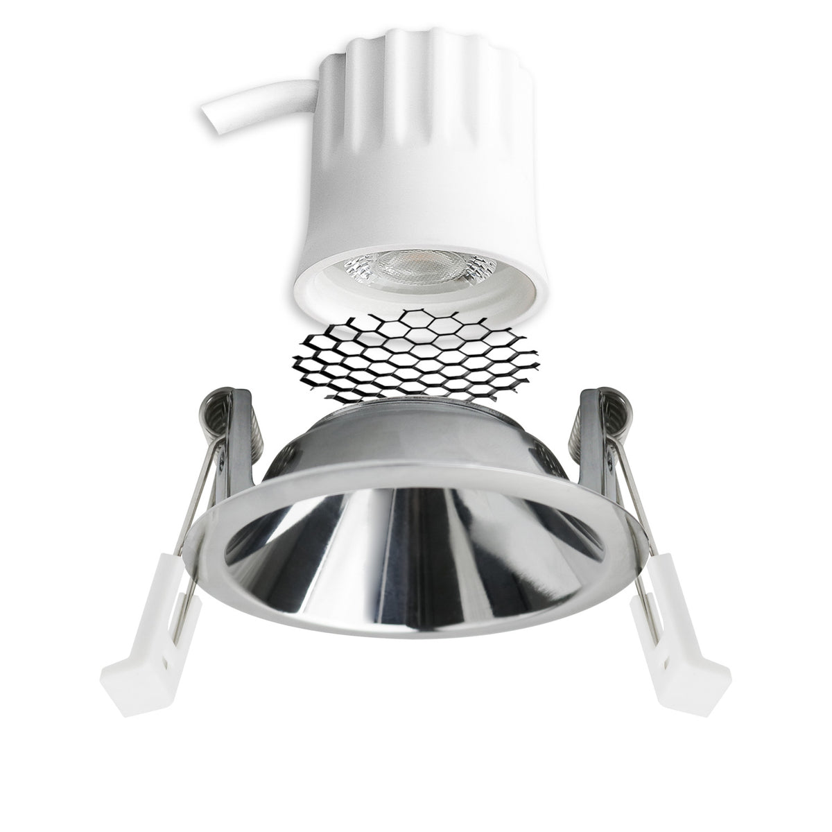 LED recessed spotlight BACK45, glossy aluminum, round, 5W, CRI90, 3000K, recessed, honeycomb, dimmable