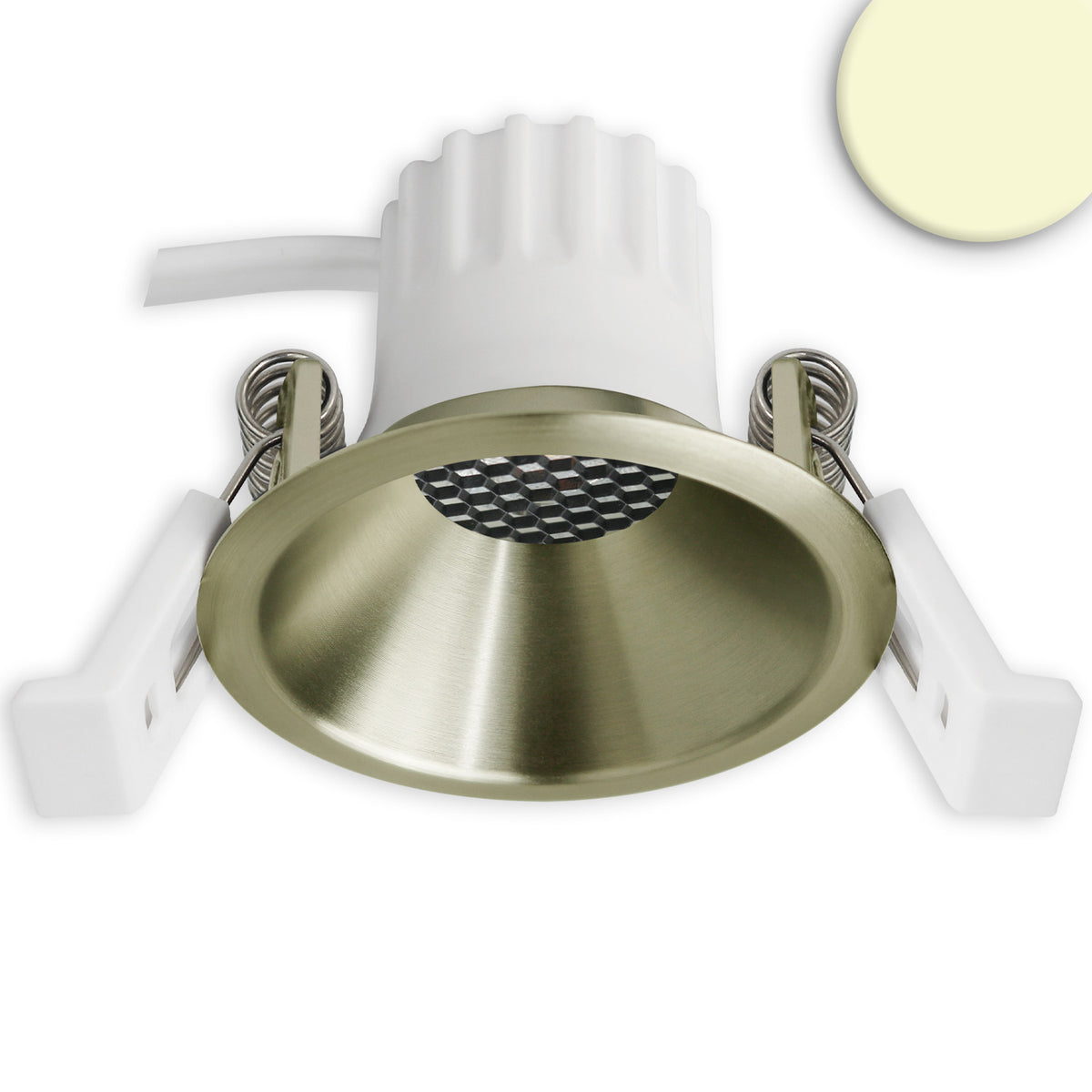 LED recessed spotlight BACK45, brass-plated, round, 5W, CRI90, 3000K, recessed, honeycomb, dimmable