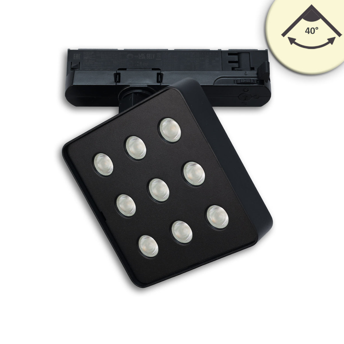 3-phase track spotlight MATRIX, 20W, 40°, black, 4000K, UGR<19, DALI dimmable