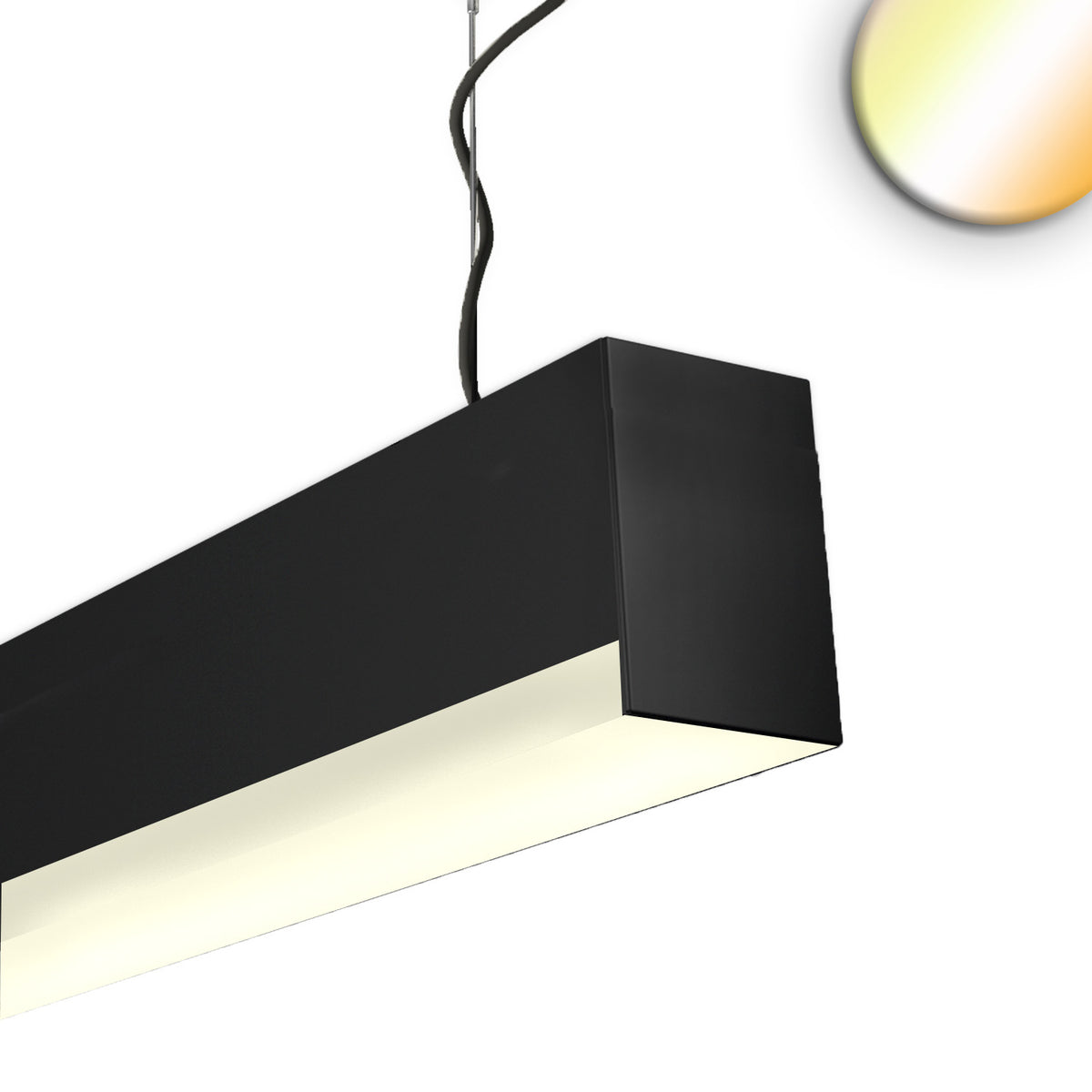 PROLAMP 30HIDcri90hs pendant 68W black, 1500mm, U-cover, Push/DALI dimmable, CCT+CCT