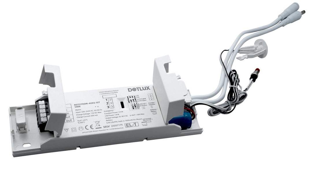 DOTLUX Emergency Power Battery Kit 1.8W Constant Power 3h for constant current LED lights with external test button LiFePO4 6.4V with self-test