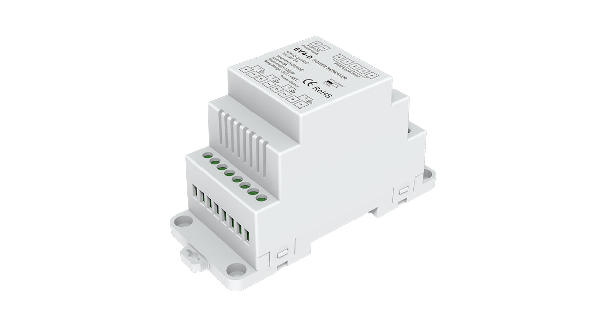 DOTLUX LED amplifier, DIN rail mount, max. 480W, for multi-color LED strips, 4 channels, 4x 5A (12-24V)