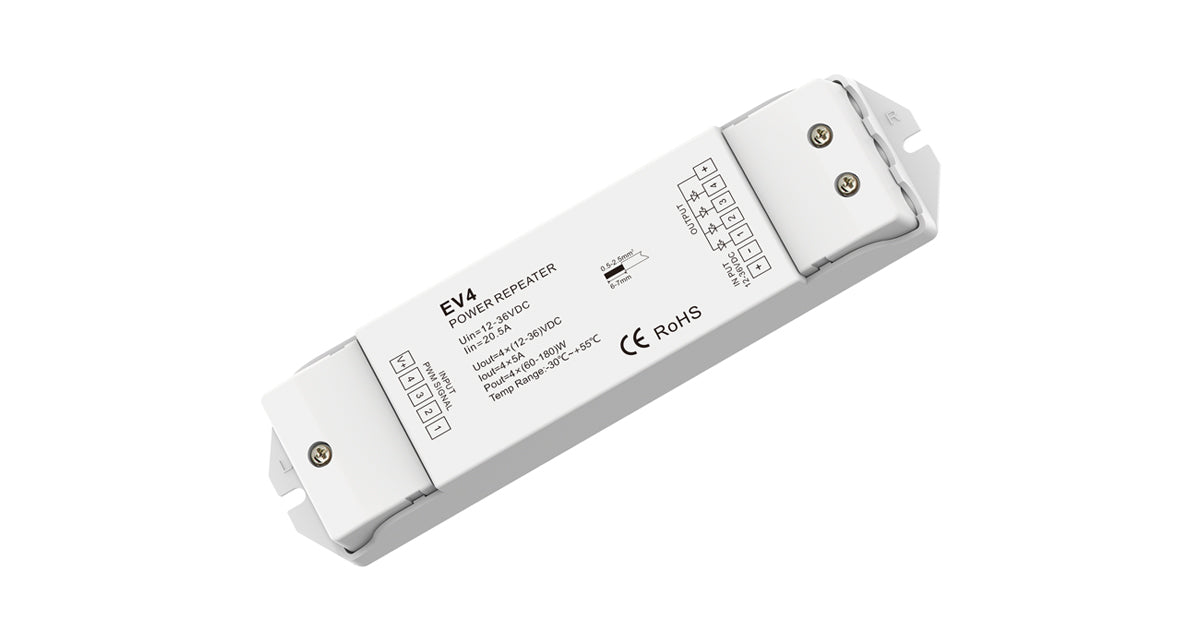 DOTLUX LED amplifier max. 720W for multi-colored LED strips, 4 channels, 4x5 A (12-36V)