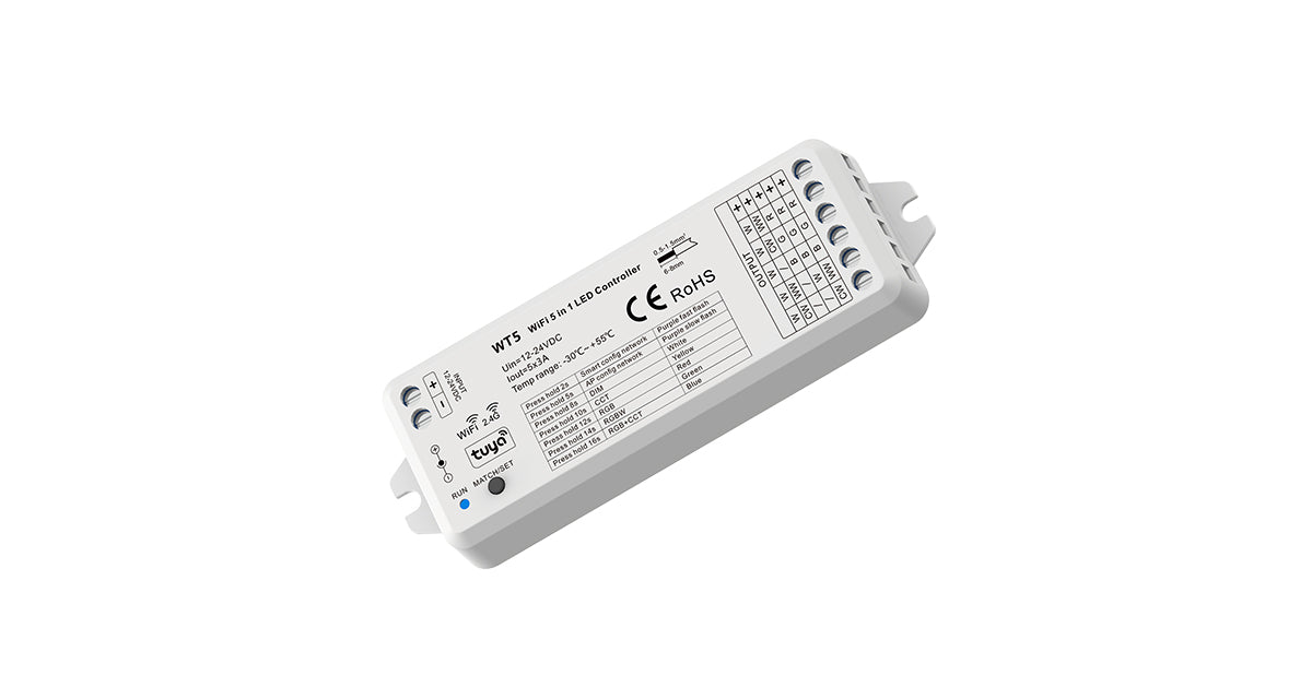 DOTLUX 5 in 1 LED Radio Receiver/Dimmer TUYA &amp; Fusion Technology 15.5A 12-24V for all LED strips